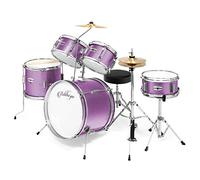 Ashthorpe 5-Piece Complete Kid's Junior Drum Set with Genuine Brass Cymbals - Children's Advanced Beginner Kit with 16" Bass, Adjustable Throne, Cymbals, Hi-Hats, Pedals & Drumsticks - Purple