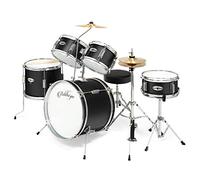 Ashthorpe 5-Piece Complete Kid's Junior Drum Set with Genuine Brass Cymbals - Children's Advanced Beginner Kit with 16" Bass, Adjustable Throne, Cymbals, Hi-Hats, Pedals & Drumsticks - Black