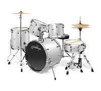 Ashthorpe 5-Piece Full Size Adult Drum Set with Remo Heads & Premium Brass Cymbals - Complete Professional Percussion Kit with Chrome Hardware - Silver