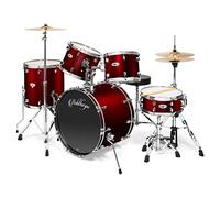 Ashthorpe 5-Piece Full Size Adult Drum Set with Remo Heads & Premium Brass Cymbals - Complete Professional Percussion Kit with Chrome Hardware - Red