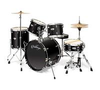 Ashthorpe 5-Piece Full Size Adult Drum Set with Remo Heads & Premium Brass Cymbals - Complete Professional Percussion Kit with Chrome Hardware - Black