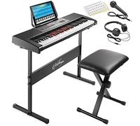 Ashthorpe 61-Key Digital Electronic Keyboard with Illuminated Keys, Includes Stand, Bank, Headphones, Microphone and Keyboard Stickers