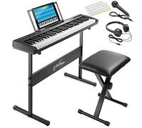 Ashthorpe 61 Keys Digital Electronic Keyboard for Beginners, Includes Stand, Bench, Headphones, Microphone and Keyboard Stickers