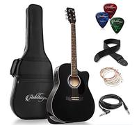 Ashthorpe Full-Size Dreadnought Cutaway Acoustic-Electric Guitar Bundle - Premium Tonewoods - Black