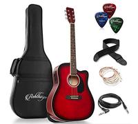 Ashthorpe Full-Size Dreadnought Cutaway Acoustic-Electric Guitar Bundle - Premium Tonewoods - Red