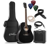 Ashthorpe Full-Size Dreadnought Cutaway Acoustic Electric Guitar Package with 10 Watt Amp - Black
