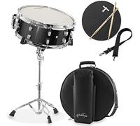 Ashthorpe Snare Drum Set with Remo Head (Black) - Student Beginner Kit with Stand, Padded Gig Bag, Practice Pad, Neck Strap, and Sticks