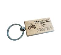 Ashton and Finch Farmer Keyring Gift - Wooden Laser Engraved Tractor Key Ring Keychain
