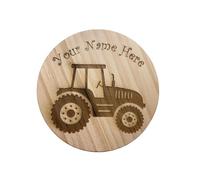 Ashton and Finch Personalised Wooden Tractor Coaster - Custom Engraved Coaster with Tractor Design for Kids, Farming Enthusiasts, and Themed Decor