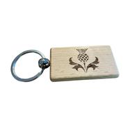 Ashton and Finch Scottish Thistle Keyring - Wooden Engraved Design