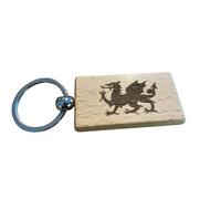 Ashton and Finch Welsh Dragon Keyring - Wooden Engraved Wales Design