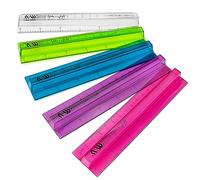 Ashton and Wright - 6 Inch / 15cm Raised Rulers - Shatter Resistant (Pack of 10, Transparent Mixed)