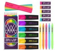Ashton and Wright - ElectroLine Highlighters, Classic HB Pencils, 15cm Rulers, Erasers, Z-Grip Smooth, Single-Hole Sharpeners - Stationery Set of 36 (Neon)
