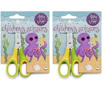 Ashton and Wright - Kids Children's Scissors 5"/12cm - Soft Grip - Green and Yellow - Left Handed - Pack of 2