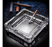Ashtray 7 x 7 inch, Large Crystal Glass Ashtray for Cigarettes Cigar, Square Ash Tray for Home Office Decor or Patio Balcony Outdoor Use