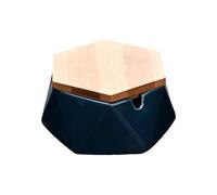 Ashtray Ceramic Tabletop Geometric With Wooden Lid for Cigarettes,Windproof Ash Tray for Indoor and Outdoor Use