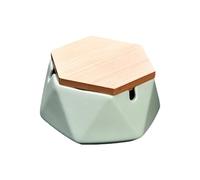 Ashtray Ceramic Tabletop Geometric With Wooden Lid for Cigarettes,Windproof Ash Tray for Indoor and Outdoor Use