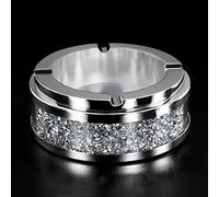 Ashtray, Cool Ashtrays for Cigarettes Outdoor, Cute Glass Ash Tray for Office Tabletop, Crushed Diamond Home Decor, Bling Crystal Decorative Ashtray for Smokers Indoor Use, 4"L x 4"W x 1.57"H, Silver