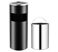 Ashtray Dustbin Black 25x61cm Stainless Steel 30L Removable Inner Barrel w/Ash.