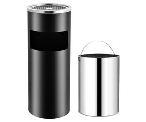 Ashtray Dustbin Black 25x61cm Stainless Steel 30L Removable Inner Barrel w/Ash.