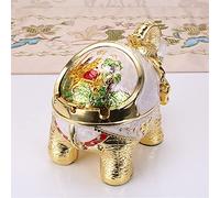 Ashtray,European Style Retro Multifunctional Elephant Ashtray, Creative Spherical Metal Ashtray with lid-Gold and White Full Color