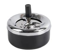 Ashtray, Indoor Outdoor Smoking Round Wired Metal Push Down Self-Cleaning Rotating Windproof Ashtray(Black L)