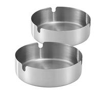 Ashtray Stainless Steel Cigarette Ashtray Ash Tray for Cigarettes 2 Pack (Silver, Large-3.94in)