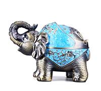 Ashtray, Standing Elephant Design, with Lid, Decorative Windshield, Metal Portable Hand Engraved Odor Remover Indoor Outdoor Gift Decoration for Men Women, Light Blue