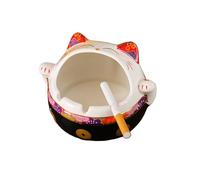 ashtray， Windproof Ceramic Lucky Cat Shaped Ash Holder for Smokers, Desktop Smoking Tray for Home Office Decoration(C)