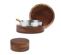 Ashtray With Lid Smell Proof,Wooden Ashtray With Stainless Steel Insert,Indoor And Outdoor ashtray For,Garden 9.2 * 3.3cm, Stainless Steel Inner Layer,Anti-Odour,Minimalist Design,Perfect for