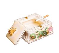 Ashtray with Lid, Square Ceramic Anti Fly Ash Smoking Ash Tray, Desktop Cigarette Ash Trays for Indoor or Outdoor Use(Green)
