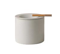 Ashtray with Lid Windproof Ashtray Coarse Pottery Large Capacity Simple Stylish (White)