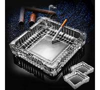 Ashtrays 2 Pack, Large Glass Ashtray for Cigarette (7x7 inch), Cigar Ash Tray for Indoor Outdoor Use or Home Office Decoration