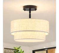 ASHUAQI Black Ceiling Lights 3-Light Modern Chandelier with Double Beige Fabric Drum Shade, Semi Flush Ceiling Light for Living Room, Bedroom, Hallway, Dining Room, Lounge, Kitchen