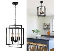 ASHUAQI Black Chandelier, 4-Light Industrial Kitchen Island Lights, Geometric Lantern Pendant Light, Modern Chandeliers Ceiling Light for Living Room, Hallway, Dining Room