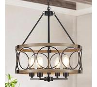 ASHUAQI Black Chandelier, 4 Lights Chandeliers Ceiling Light, Rustic Farmhouse Wagon Wheel Chandelier, Industrial Pendant Light Fitting Ceiling Lights for Living Room Dining Room Kitchen Bedroom Hall