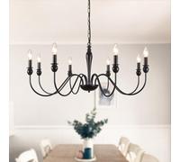 ASHUAQI Black Chandelier, 8-Light Farmhouse Chandeliers Ceiling Light, E14 Socket Pendant Light Fitting Industrial Black Ceiling Lights for Living Room, Kitchen, Hallway, Dining Room, Bedroom