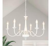 ASHUAQI Chandeliers Ceiling Light, 6-Light Distressed White Vintage Farmhouse Pendant Light, French Country Rustic Hanging Lights Chandelier for Living Room, Kitchen, Dining Room, Bedroom