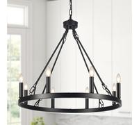 ASHUAQI Wagon Wheel Chandelier, 8-Light Black Chandelier Ceiling Lights Living Room, Rustic Modern Farmhouse Chandeliers Ceiling Light for Dining Room, Kitchen, Hallway, Bedroom, Hall