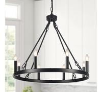 ASHUAQI Wagon Wheel Chandelier - 8-Light Black Farmhouse Ceiling Light for Living Room, Dining, Hallway (5c0a78ca-35ab-49bc-9a0e-fda55f37c832)