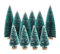 Ashuxxn Pack of 10 Artificial Christmas Trees, Mini Christmas Trees, Desktop Christmas Trees, Artificial Pine Tree with Wooden Base, 10/15/20 cm for Table Decoration, DIY Christmas Decoration (Blue)