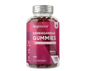 Ashwagandha Gummies 1200mg - 120 Gummies - 2 Months Supply - Tasty Natural Raspberry Flavour - 2 per Day - Ashwagandha Root Extract Supplement - Vegan, Non-GMO, Gluten-Free & Travel-Friendly