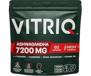 Ashwagandha High Strength KSM-66® Organic Complex 7200mg - 1-a-Day Vegan Capsule for Stress, Anxiety Relief & Restful Sleep - Enhanced with Chamomile, Reishi, L-Theanine & Vitamin B6 - 60 Servings