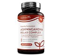 Ashwagandha KSM-66 7200mg Before Extraction, Relax Complex with Magnesium, Lion's Mane L-Tryptopha, Supports Relaxation, Mental Wellbeing & Reduction in Fatigue - 120 Capsules by Nutravita