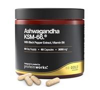 Ashwagandha KSM-66 - GOLD Innovation, High Strength 3000mg Premium Formulation, Organic KSM 66 Ashwagandha Root Extract 250mg, With Black Pepper & Vitamin B6, Boosts Focus, 60 Capsules | Protein Works