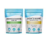 Ashwagandha & Lions Mane Vitamin Bundle | Ashwagandha KSM-66 3000mg | Lions Mane Enhanced Focus 4000mg | UK Made, Vegan