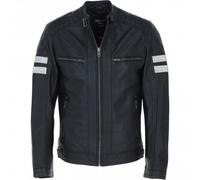 Ashwood Leather Biker Jacket with Bold Contrasting Stripe: AWM-NOVA - 5XL - Leather - Black