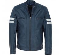 Ashwood Leather Biker Jacket with Bold Contrasting Stripe: AWM-NOVA - 5XL - Leather - Navy