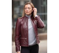 Ashwood Leather 'chiara' Mandarin Collar Real Leather Biker Jacket In Burgundy Burgundy