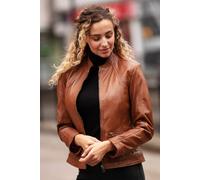 Ashwood Leather 'chiara' Mandarin Collar Real Leather Biker Jacket In Tan Tan 10